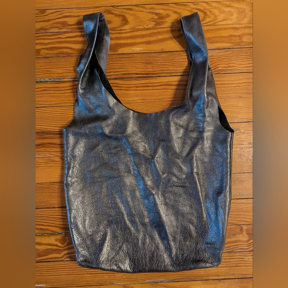 BAGGU Black Leather Tote Bag